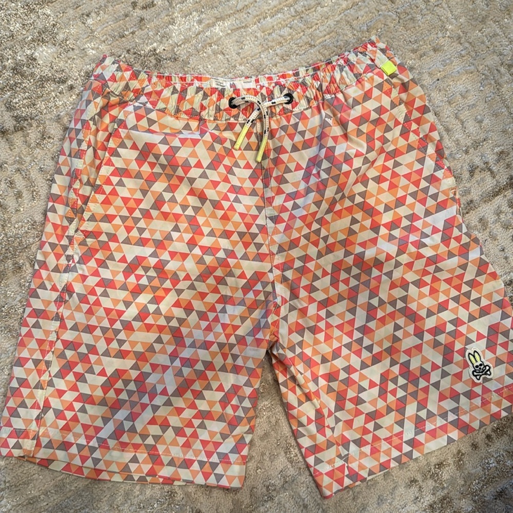 Boys Psycho Bunny Geometric Print Swim Trunks | Size 10-12 😵‍💫🐰